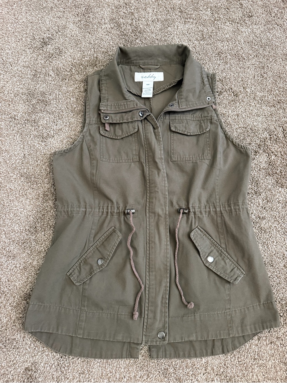 Sebby Olive Utility Drawstring Vest - Picture 2 of 9